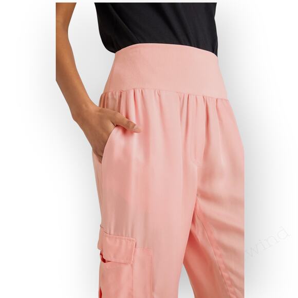 CinqASept Giles Pant Cargo Jogger Cupro PeachyPinkCoralPoppy Crop MidRise - Picture 6 of 9